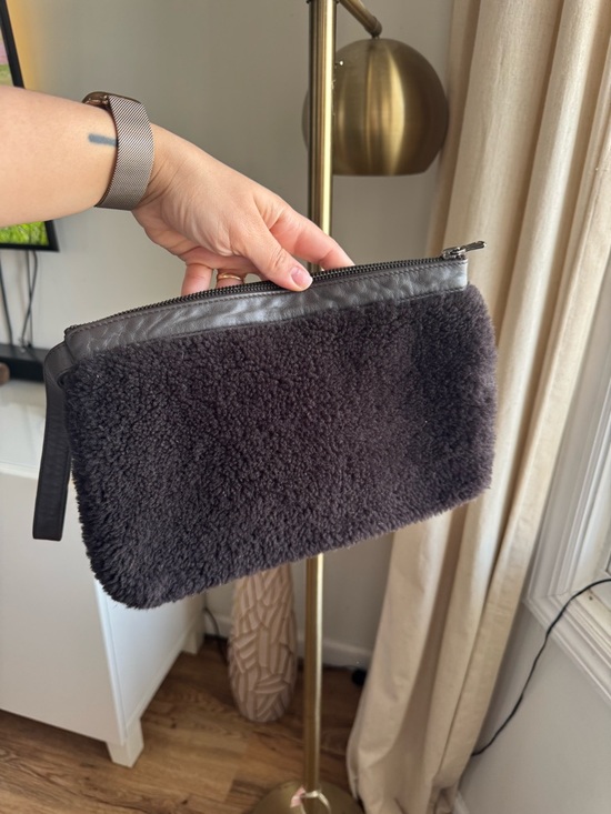 Via Veneto Handbags - VIAVENETO Delilah Curly Lambskin Shearling Large Pouch / Wristlet - Black